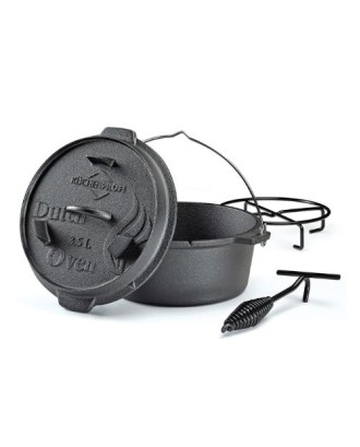 Oala rotunda din fonta, cu capac, negru, 3.5 l, BBQ Dutch Oven - KUCHENPROFI